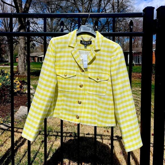 J Crew Collared Lady Jacket in Gingham Terry Tweed NWT - Picture 10 of 11